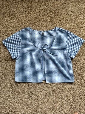 SHEIN Blue Gingham Tie-Front Women’s Top Size Large